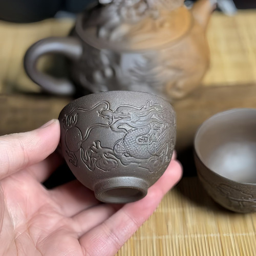 原鑛深山老巖泥鳳鳴壺紫砂壺純手工浮雕祥龍壺收藏送禮一件代批髮