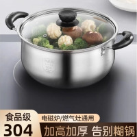 304不鏽鋼煮鍋電磁爐燃氣家用蒸湯鍋加厚雙耳蒸鍋煮泡面小鍋家用