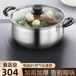 304不鏽鋼煮鍋電磁爐燃氣家用蒸湯鍋加厚雙耳蒸鍋煮泡面小鍋家用