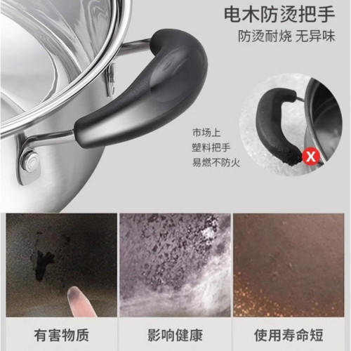 304不鏽鋼煮鍋電磁爐燃氣家用蒸湯鍋加厚雙耳蒸鍋煮泡面小鍋家用