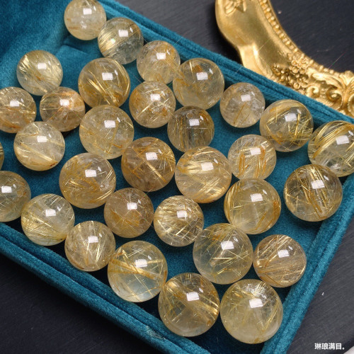天然原鑛巴西金髮晶散珠鈦晶圓珠單顆隔珠多寶水晶手串手鏈配飾珠