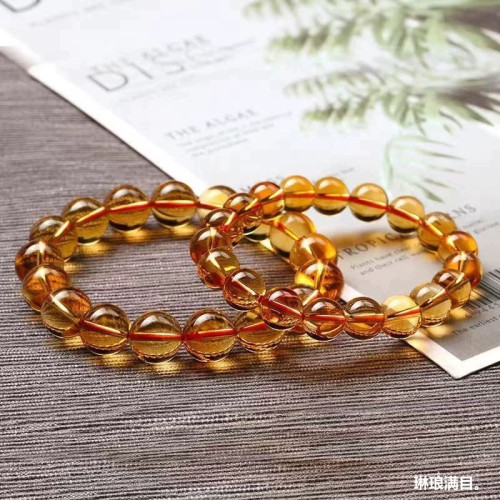 天然黃水晶單圈手鏈男女黃色水晶DIY配件圓珠黃水晶手串 廠家批髮
