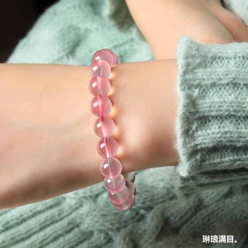 天然莫桑比克星光粉水晶手鏈少女款單圈粉水晶手串收藏級手鏈送禮