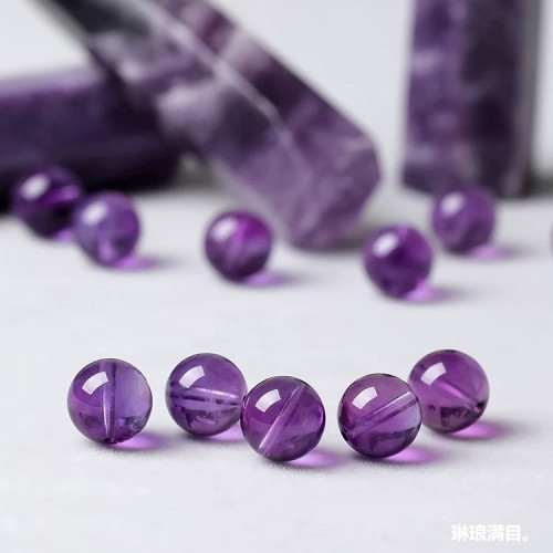 天然紫水晶散珠單珠流行時尚DIY設計配件紫水晶圓珠飾品廠家批髮
