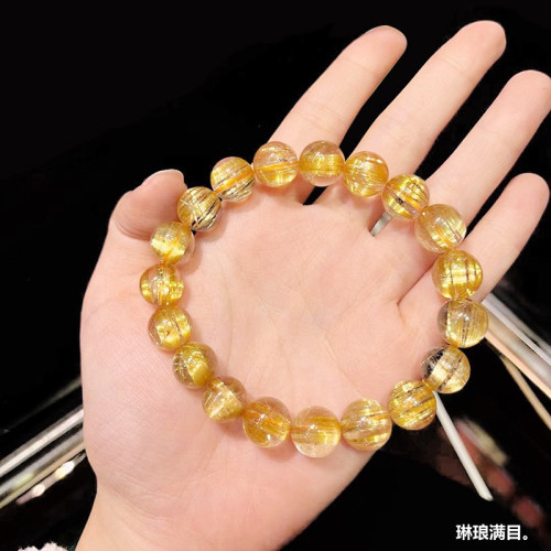 金髮晶手鏈女款天然巴西鈦晶銅髮晶黃髮晶水晶手串男女款時尚送禮