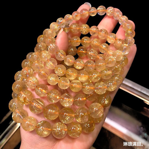 金髮晶手鏈女款天然巴西鈦晶銅髮晶黃髮晶水晶手串男女款時尚送禮