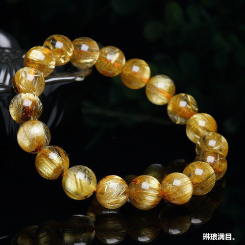 金髮晶手鏈男女配戴天然巴西金髮晶手鏈女鈦晶順髮水晶手串財富石