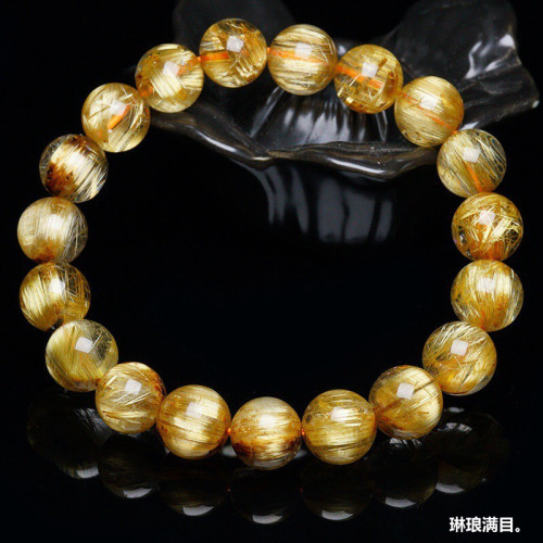 金髮晶手鏈男女配戴天然巴西金髮晶手鏈女鈦晶順髮水晶手串財富石