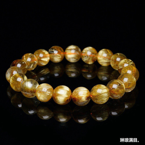 金髮晶手鏈男女配戴天然巴西金髮晶手鏈女鈦晶順髮水晶手串財富石