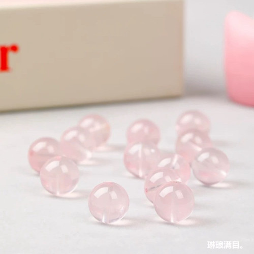 天然冰種莫桑比克粉晶散珠圓珠手工串珠編織粉水晶單珠手鏈女飾品