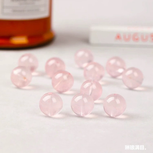 天然冰種莫桑比克粉晶散珠圓珠手工串珠編織粉水晶單珠手鏈女飾品