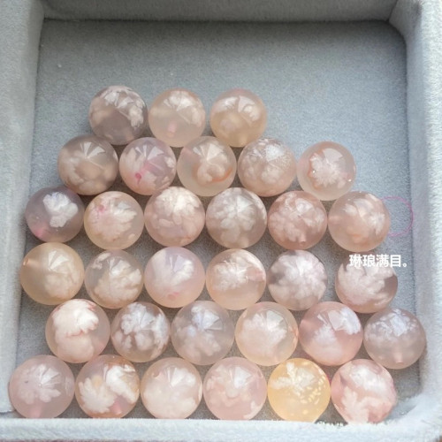 天然巴西櫻花瑪瑙單珠精品老料高冰透水蜜桃櫻花瑪瑙散珠子少女款