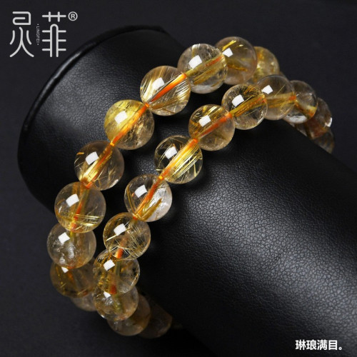 精品款天然巴西金髮晶手鏈鈦晶黃色水晶單圈金髮晶手串男女款禮物