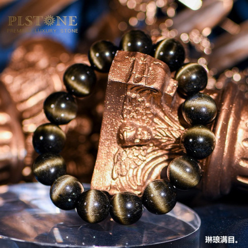 PLSTONE普琳絲天然水晶貓眼黑金曜石手鏈男女金耀石手串七夕禮物