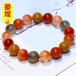 天然福祿壽手鏈男女彩髮晶紅黃綠兔毛水晶手串兔毛晶情侶手鏈送禮
