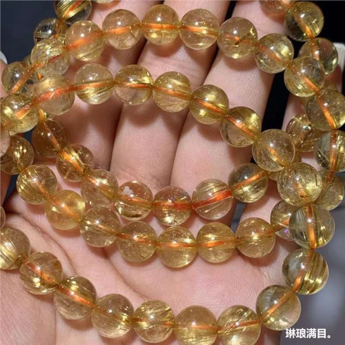 天然巴西金髮晶手鏈女貓眼鈦晶板鈦順髮金髮晶手串男士送禮物單圈