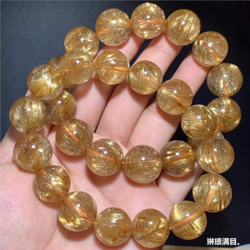 天然巴西金髮晶手鏈女貓眼鈦晶板鈦順髮金髮晶手串男士送禮物單圈