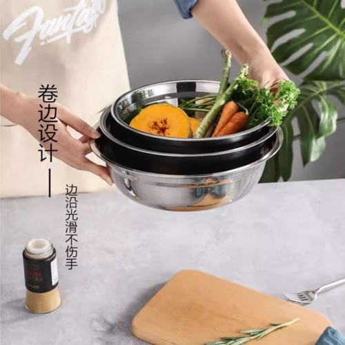 不鏽鋼圓形湯盆廚房食品級調料盆小盆拌料盆裝菜盆食堂湯碗和面盆