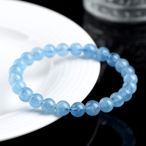 久雅水晶 天然老鑛料海藍寶圓珠手鏈 原鑛海藍寶散珠手串廠家直銷