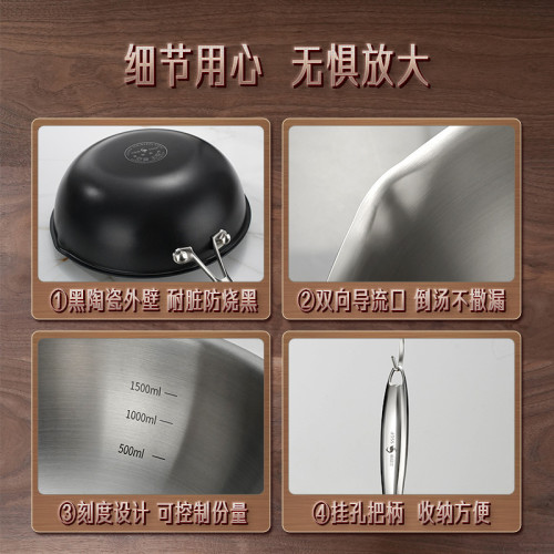 三四鋼0塗層不鏽鋼炒鍋316食品級加厚平底小炒菜鍋電磁爐氣通用