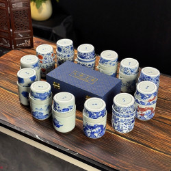 景德青花瓷懸停旅行茶具可旋轉便攜式茶盃快客茶具戶外高端送禮批