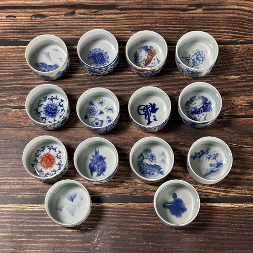 景德青花瓷懸停旅行茶具可旋轉便攜式茶盃快客茶具戶外高端送禮批