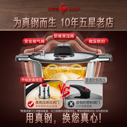 三四鋼 壓力鍋電磁爐煤氣灶蒸煮燉鍋湯鍋抗菌陶瓷燉煮燜微壓鍋