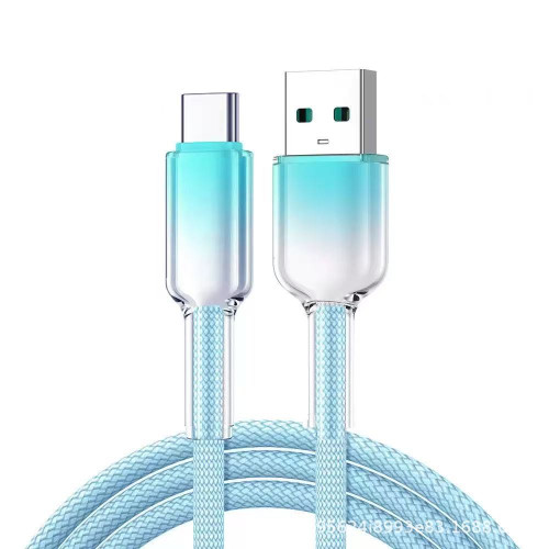 晶透Type-C漸變冰晶數據線120W快充適用華爲蘋果15/16編織充電線