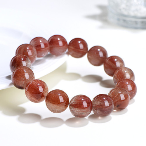 久雅水晶 天然紅兔毛圓珠手鏈 紅色豆沙滿髮 髮晶散珠手串 批髮