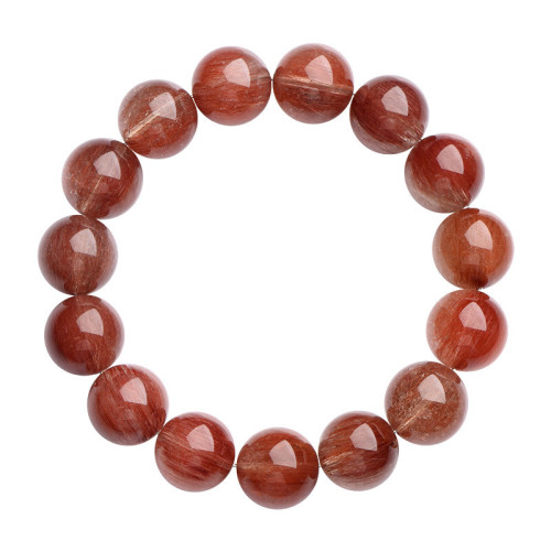 久雅水晶 天然紅兔毛圓珠手鏈 紅色豆沙滿髮 髮晶散珠手串 批髮