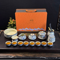 青花黃汝窰繁花琺瑯彩茶具套裝功夫茶具全套茶具茶壺茶盃高檔禮品