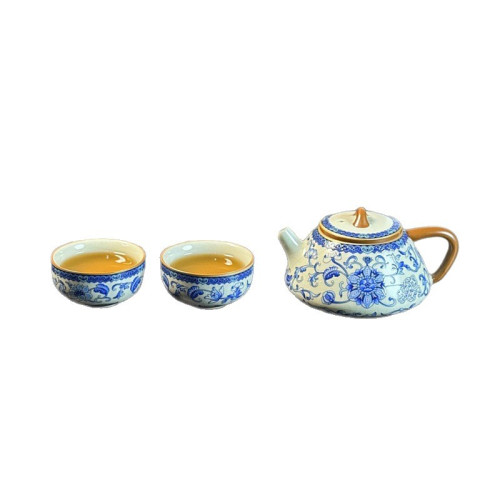 青花黃汝窰繁花琺瑯彩茶具套裝功夫茶具全套茶具茶壺茶盃高檔禮品