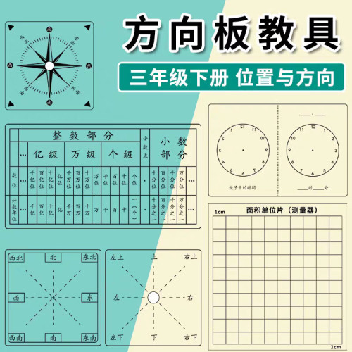 方向方位板教具指南針透明學生數學學具套裝塑料教材兒童學習用品