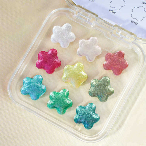珠光9色水彩顔料美術繪畫學生diy專用兒童便攜固體分裝畫描金色粉