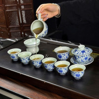 高檔青花瓷手工全套茶具功夫茶具主人盃懸停旋轉三才蓋碗辦公家用