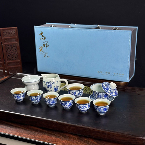 高檔青花瓷手工全套茶具功夫茶具主人盃懸停旋轉三才蓋碗辦公家用