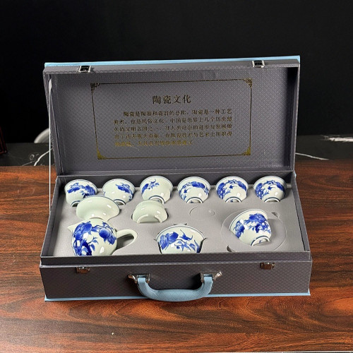 高檔青花瓷手工全套茶具功夫茶具主人盃懸停旋轉三才蓋碗辦公家用
