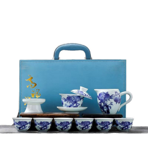 高檔青花瓷手工全套茶具功夫茶具主人盃懸停旋轉三才蓋碗辦公家用
