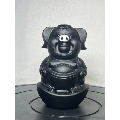 永韻水晶黑曜石生肖豬家用擺件會所辦公室居家裝飾送朋友禮物其他
