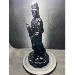 永韻天然黑曜石觀音菩薩西方三聖站姿觀音大勢至工藝品擺件