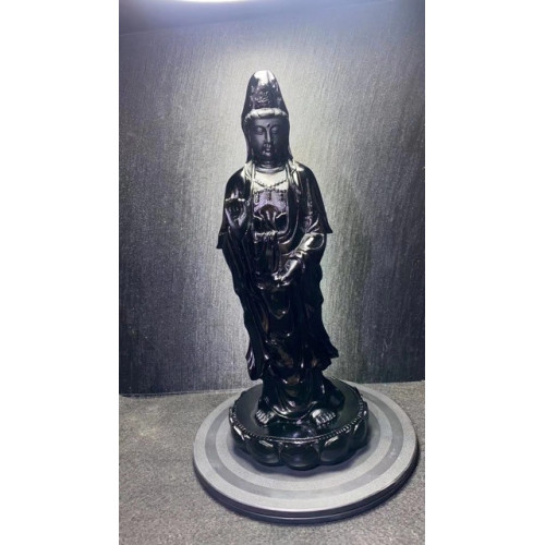 永韻天然黑曜石觀音菩薩西方三聖站姿觀音大勢至工藝品擺件