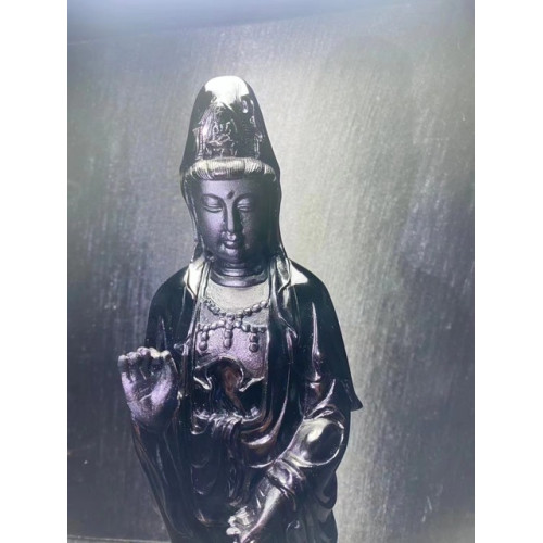 永韻天然黑曜石觀音菩薩西方三聖站姿觀音大勢至工藝品擺件