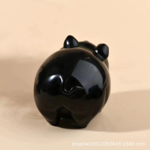 永韻水晶黑曜石豬擺件黑色生肖小豬工藝品黑耀石黑豬辦公室吉祥物