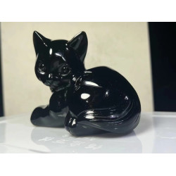 廠家供應水晶動物貓雕刻水晶擺件黑曜石擺件家居桌面工藝品裝飾品