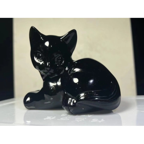 廠家供應水晶動物貓雕刻水晶擺件黑曜石擺件家居桌面工藝品裝飾品