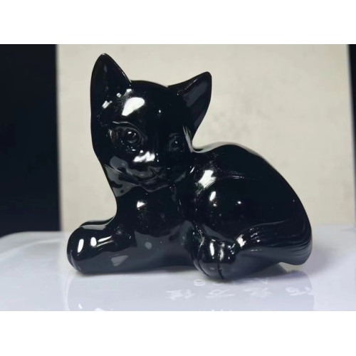 廠家供應水晶動物貓雕刻水晶擺件黑曜石擺件家居桌面工藝品裝飾品