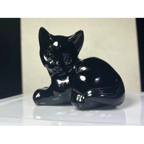 廠家供應水晶動物貓雕刻水晶擺件黑曜石擺件家居桌面工藝品裝飾品