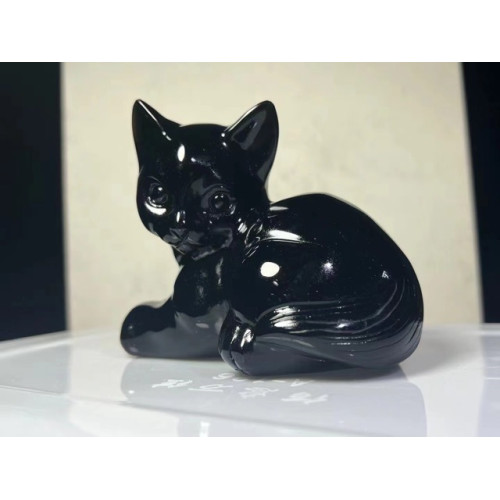 廠家供應水晶動物貓雕刻水晶擺件黑曜石擺件家居桌面工藝品裝飾品