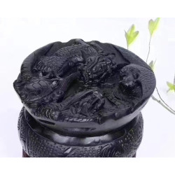 黑曜石旺金屋擺件客厛玄關擺飾四神獸青龍白虎硃雀玄武水晶聚寶盆