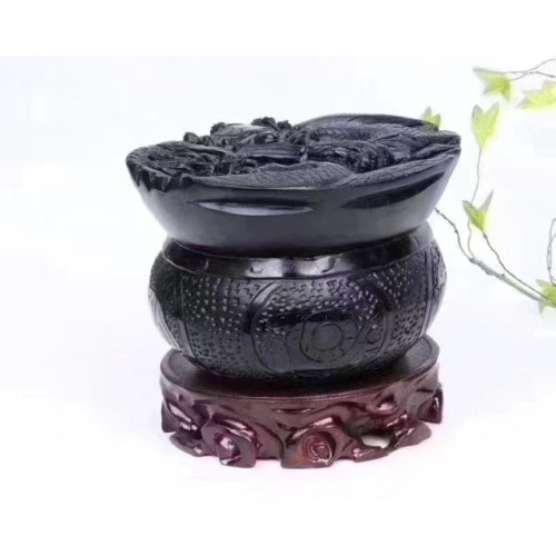 黑曜石旺金屋擺件客厛玄關擺飾四神獸青龍白虎硃雀玄武水晶聚寶盆